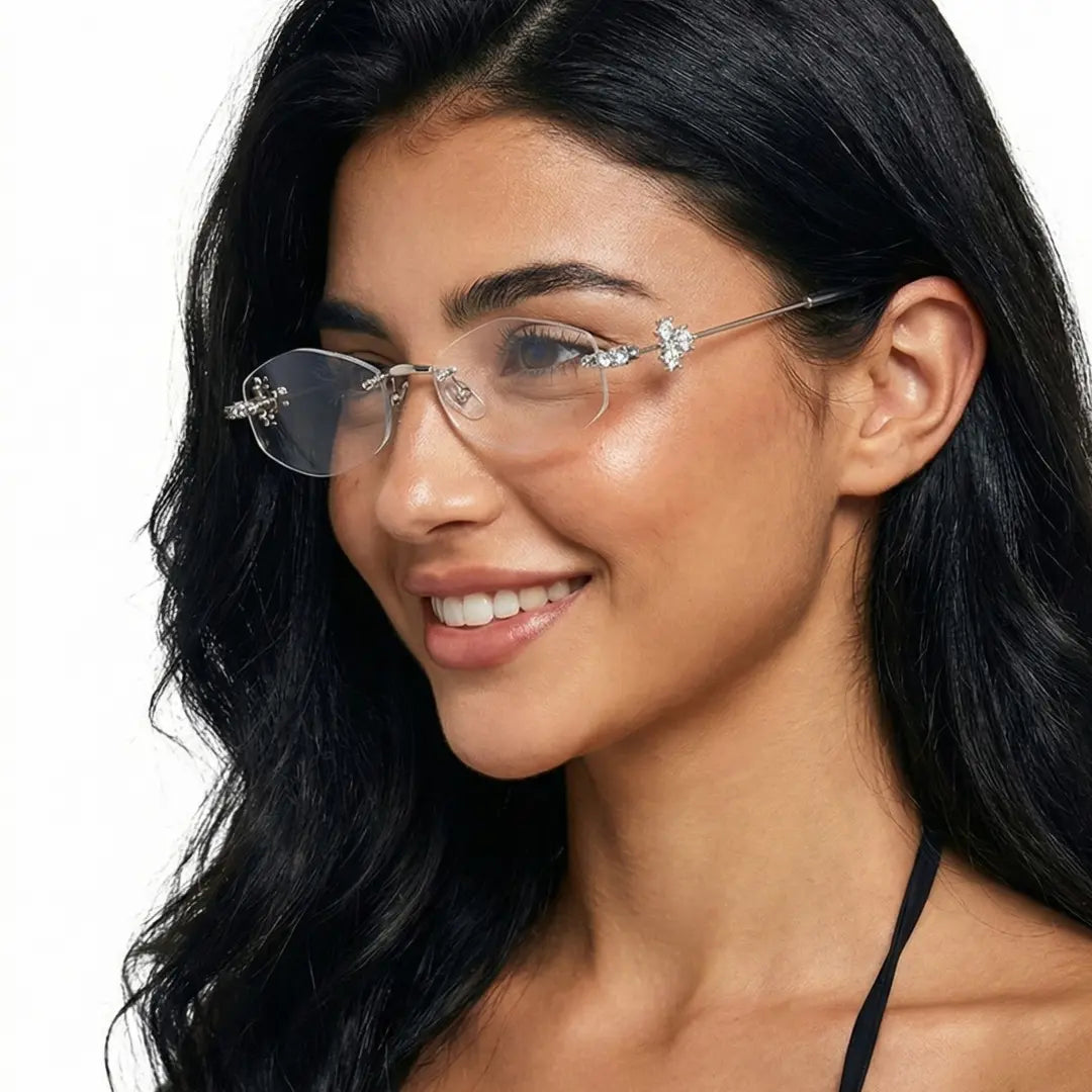 Spotlight Stylish Silver Rimless Eyeglasses With Rhinestone Accents
