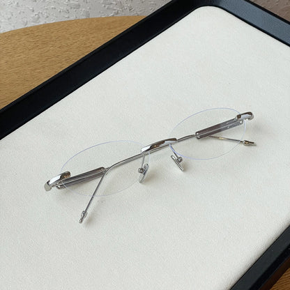 Echo Oval Rimless Glasses Silver Metal Frame With Adjustable Nose Pads