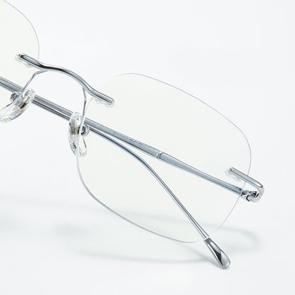 Liora Rectangle Rimless Glasses With Bamboo-Inspired Metal Temple Design