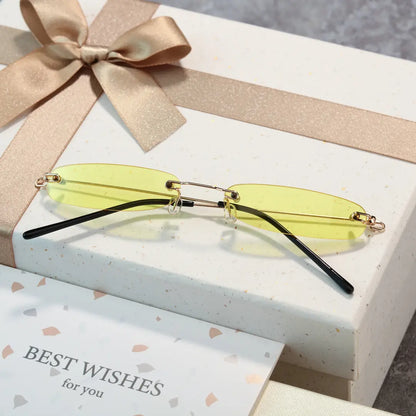 Heath Sleek Rectangle Sunglasses Rimless Pink Glasses With UV Protection