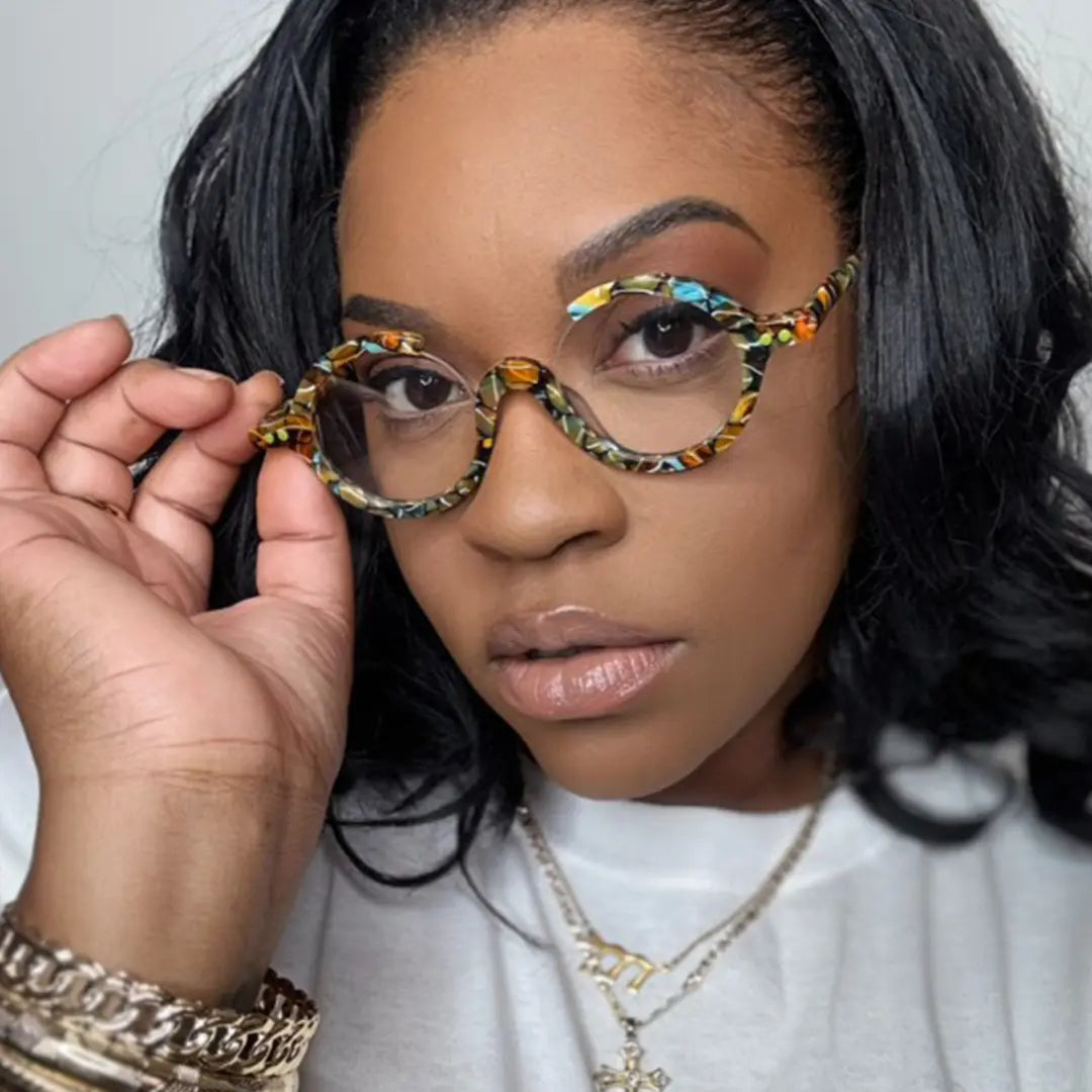 Paola Half Frame Round Acetate Prescription Glasses Anti-reflective Coating